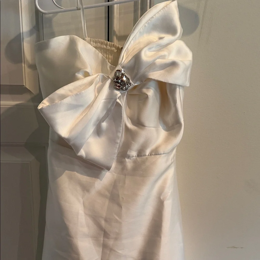 BHLDN Ivory Strapless Midi Dress with Bow Accent - Picture 2 of 5